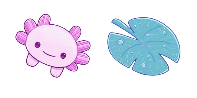 Sweet Axolotl & Glittery Blue Leaf