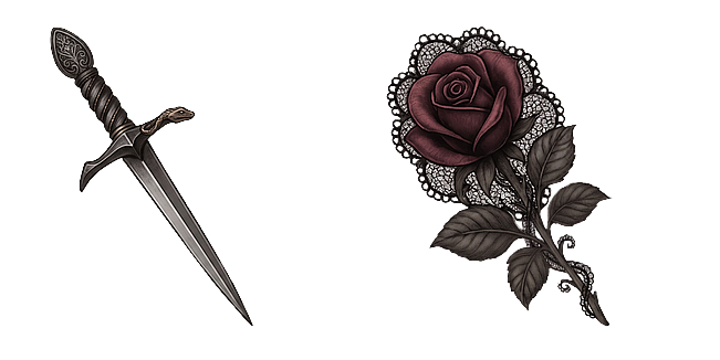 Gothic Dagger and Dark Red Lace Rose