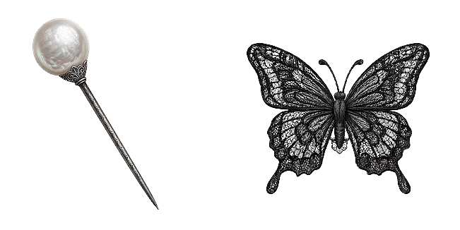 Vintage Pearl Stick Pin and Detailed Lace Butterfly