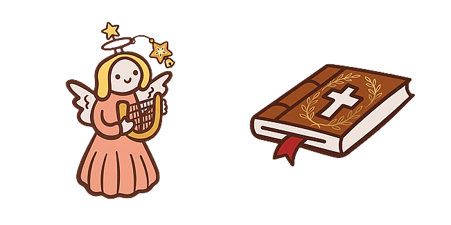 Animated Christmas Angel with Harp & Bible