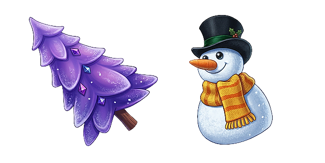 Snowy Christmas Tree and Smiling Snowman Icons