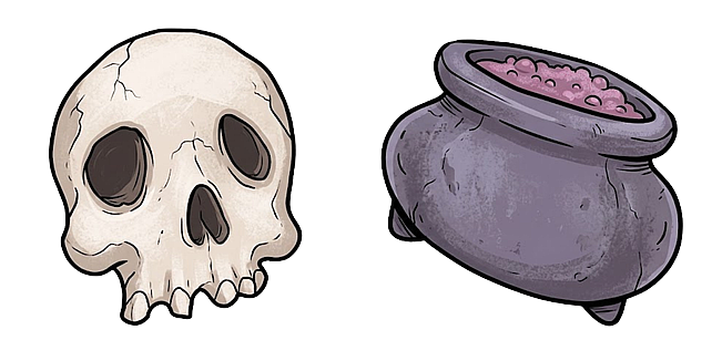 Spooky Halloween Skull and Boiling Cauldron