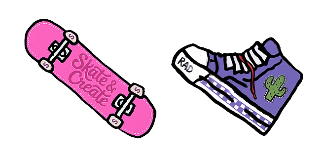 Cute Pink Skateboard and Purple High Top Sneaker