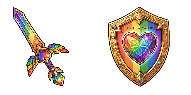 Vibrant Rainbow Gradient Knight Sword and Shield